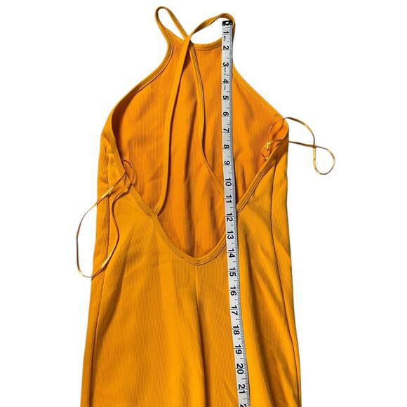 Zara Dress Mustard Yellow Midi Dress Ribbed Knit Size Small 90% Polyamide 10% El - Picture 7 of 9